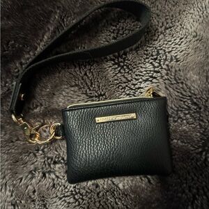 Poppy & Peonies Black Leather Wristlet with Gold Accents